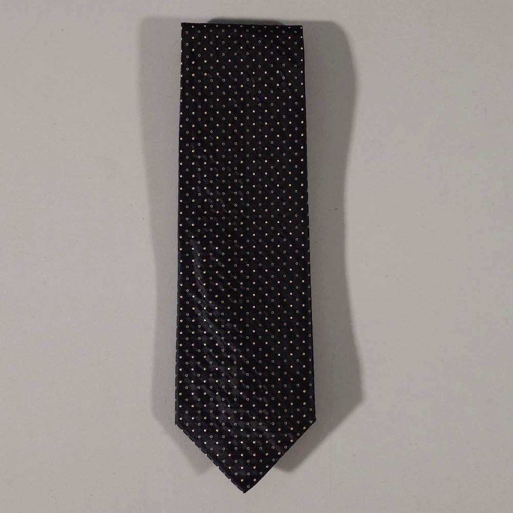 Prada Necktie Mens OS Black Gold Polka Dot Silk Made in Italy Luxury Tie
